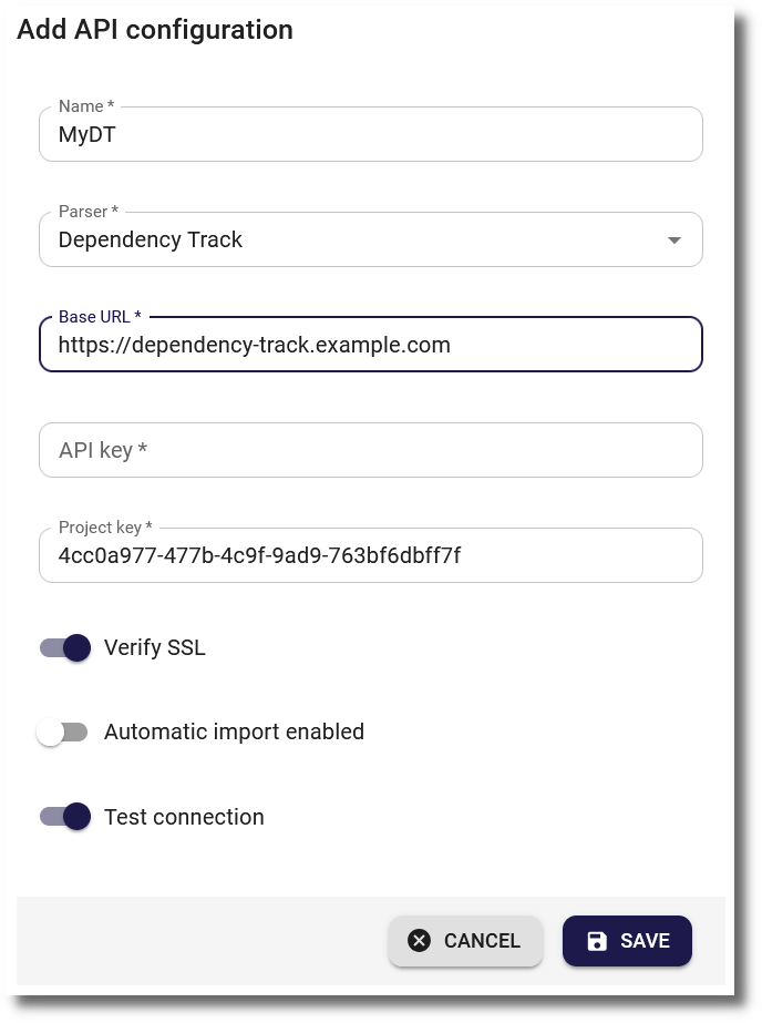 Dependency-Track API configuration