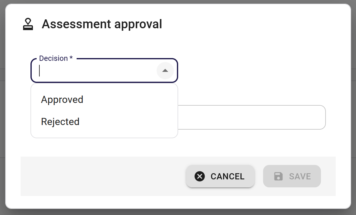 Assessment approval