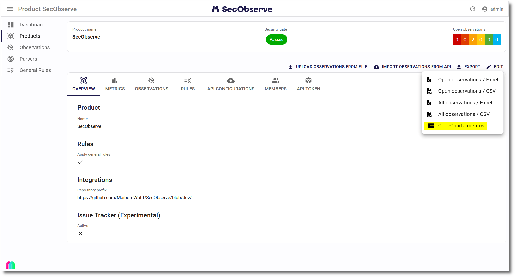 Export CodeCharta metrics