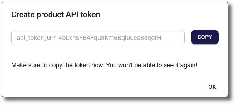 Create product API token 3