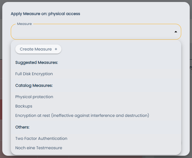Risk Page Apply Measure Dialog Select Measure