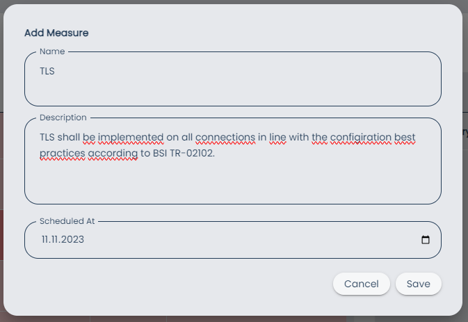 Risk Page Apply Measure Dialog Create Measure