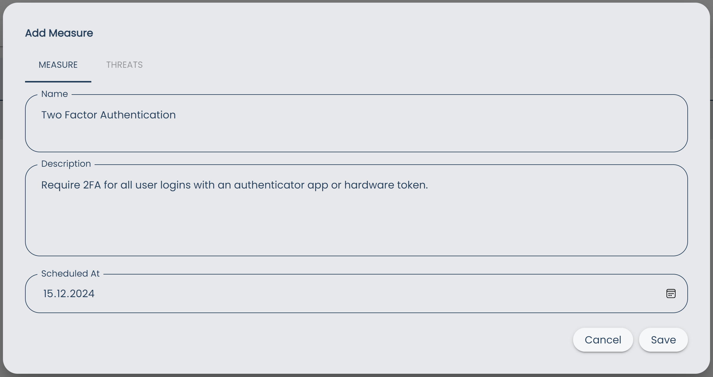 Measures Page Add Measure Dialog