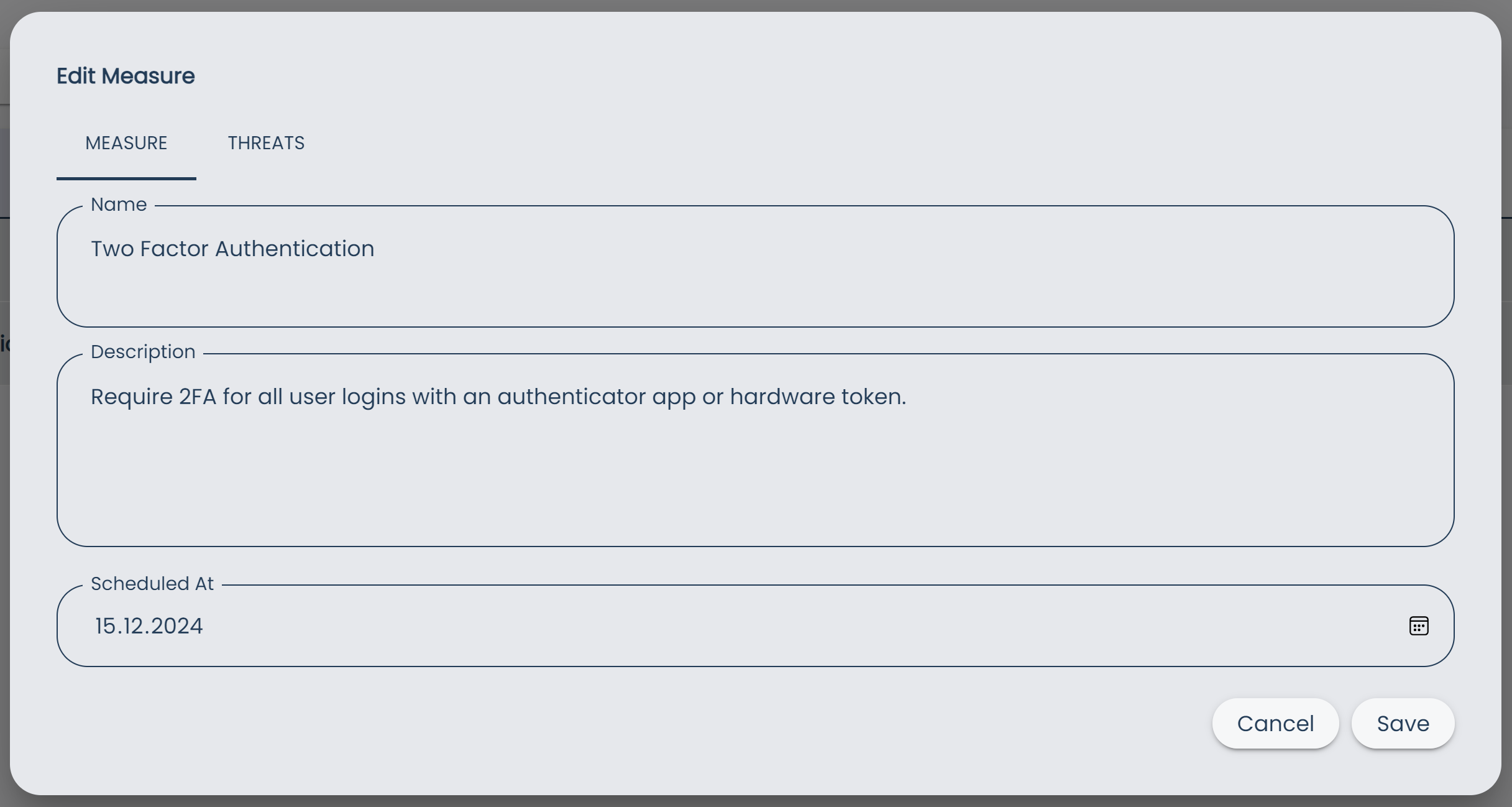 Measures Page Edit Measure Dialog