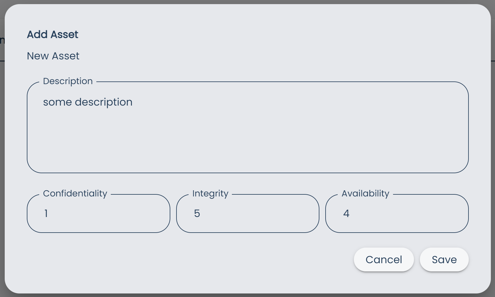 Assets Page Create Asset Dialog