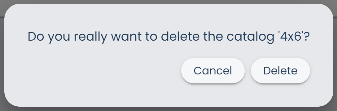 Catalogs Page Delete Catalog Confirmation