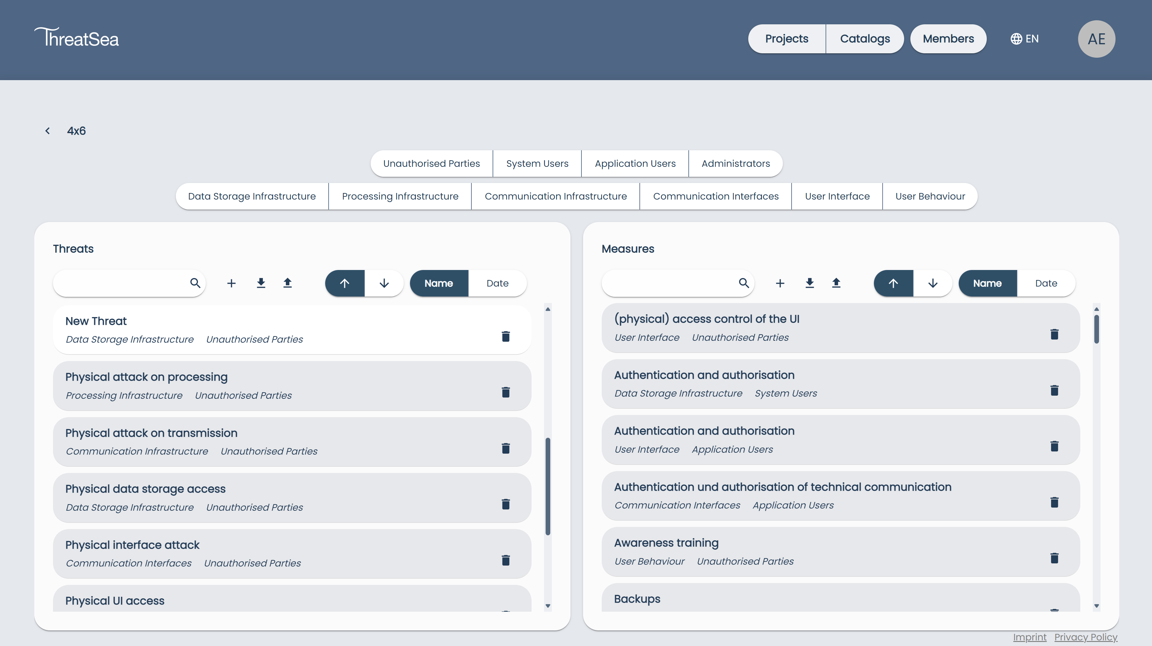 Catalogs Page Selected Threat