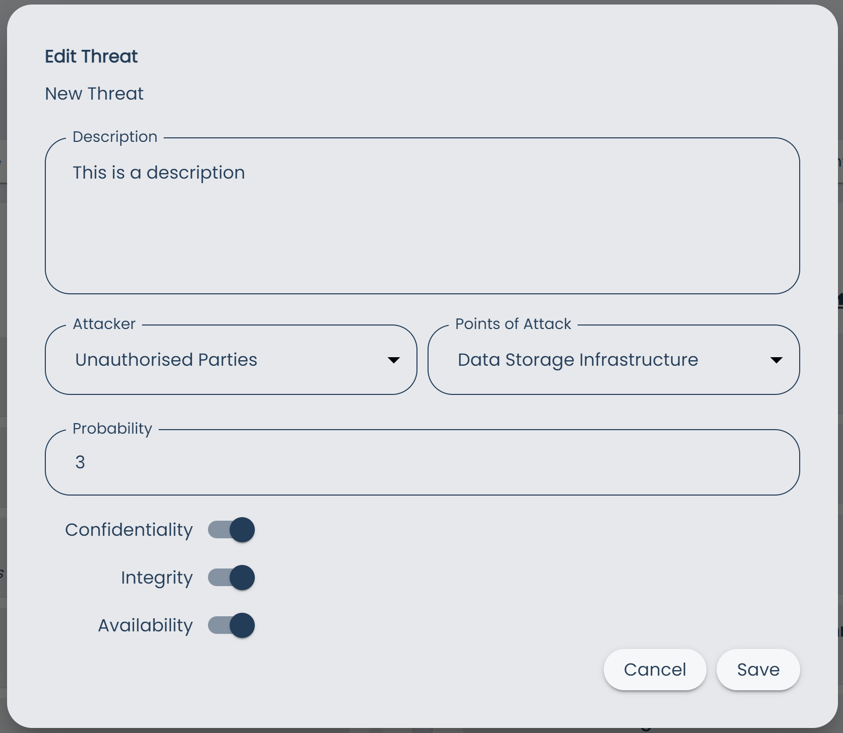 Catalogs Page Edit Threat Dialog
