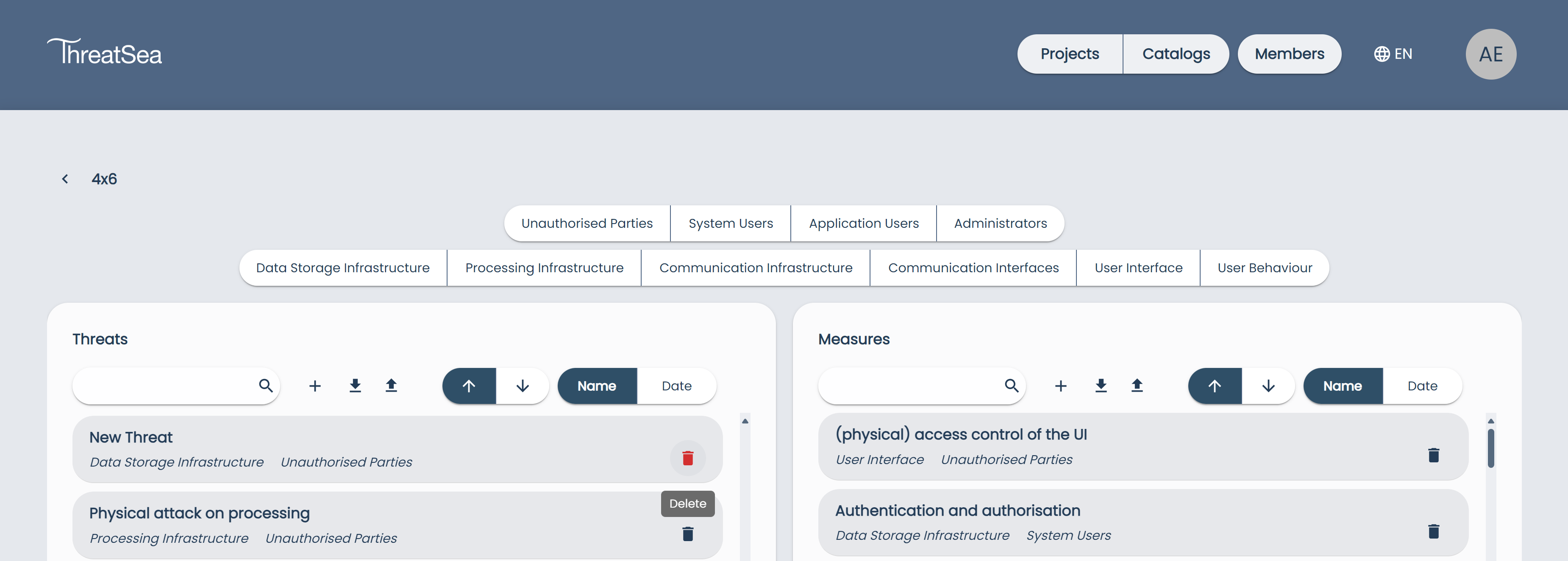 Catalogs Page Delete Threat Button