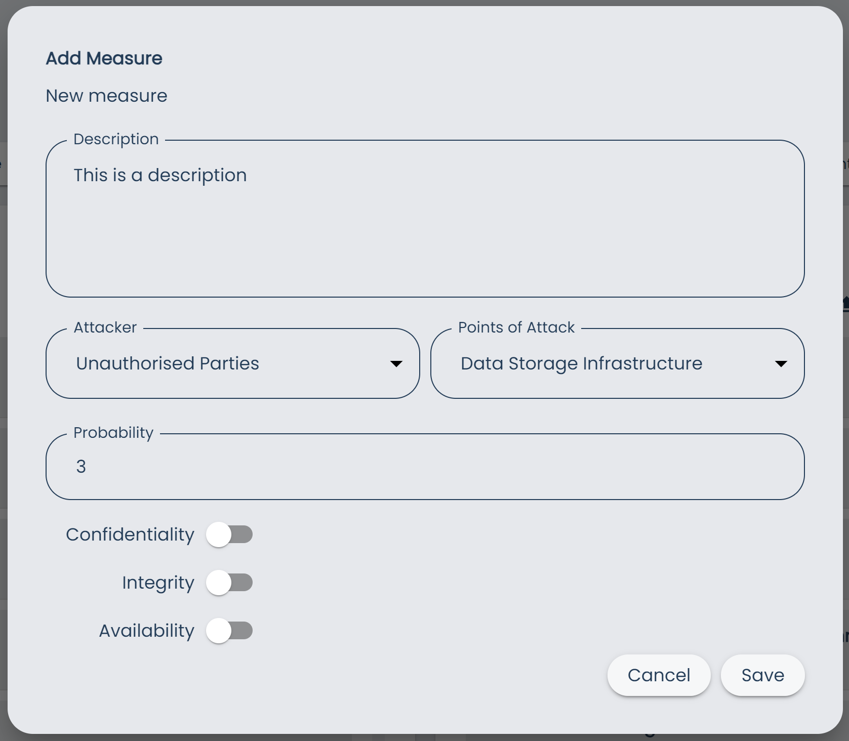 Catalogs Page Add Measure Dialog