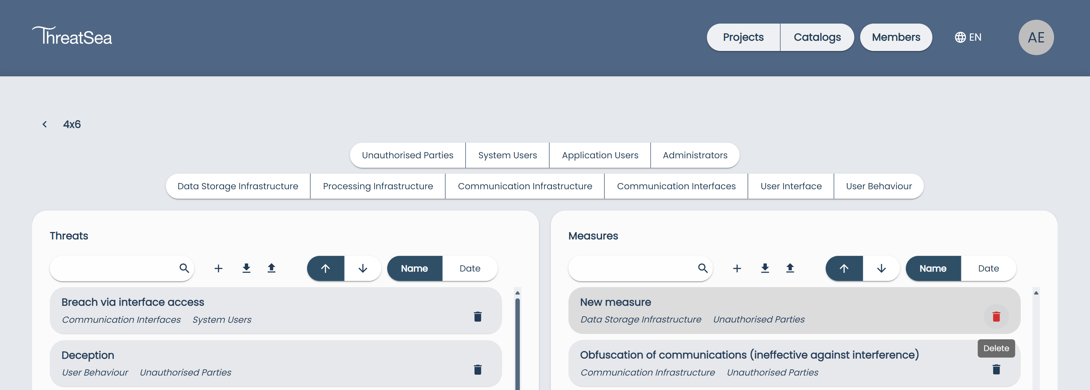 Catalogs Page Delete Measure Button