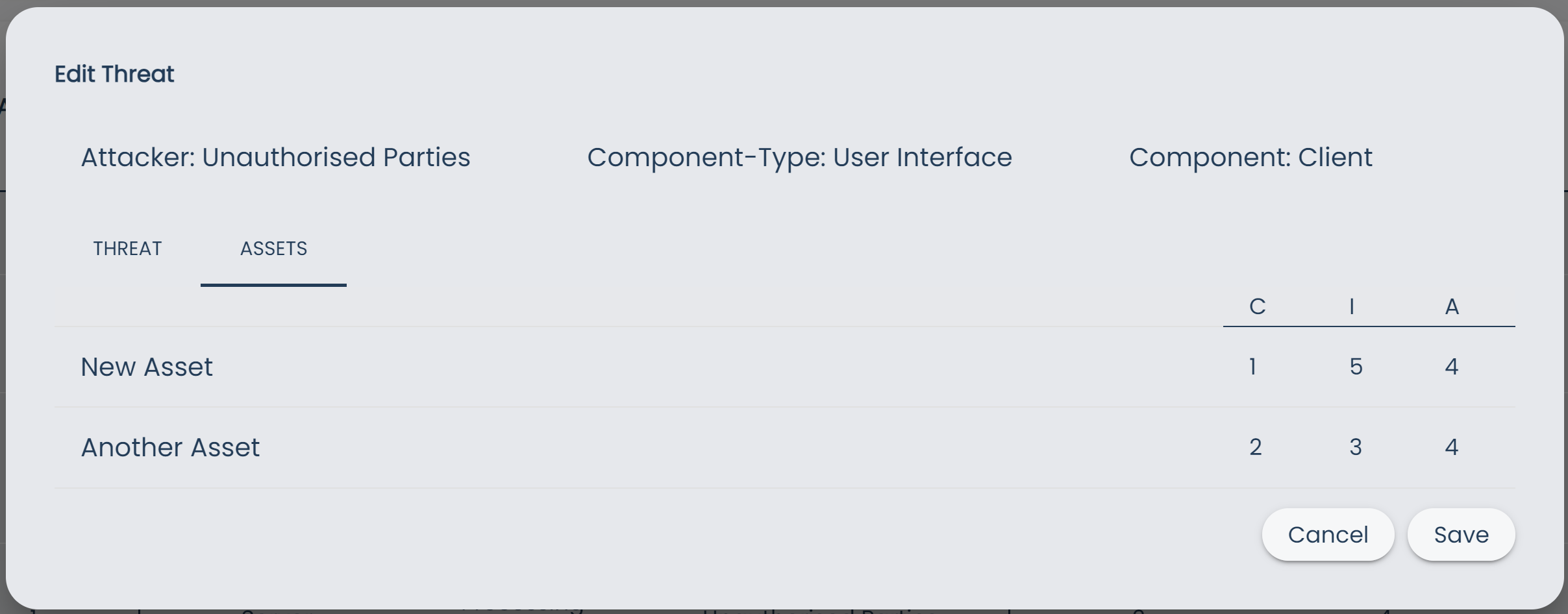 Threats Page Edit Threat Assets